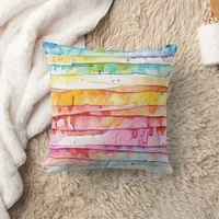 Red, Blue, Yellow Abstract Watercolor Layers Throw Pillow