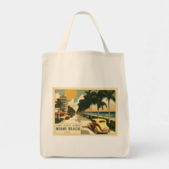 1920s Retro Miami Beach Ocean Drive Postcard Tote Bag