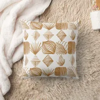 Bold Caribbean Tribal Mudcloth: Gold, White Throw Pillow