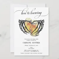 Love is Brewing Skeleton Hands Beer Bridal Shower Invitation