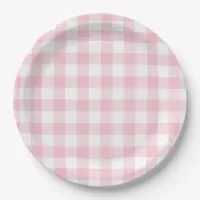 Pastel Pink Gingham Plaid Pattern Paper Plates