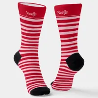 Pink Red Stripe Name Hand Drawn Quirky Christmas Socks