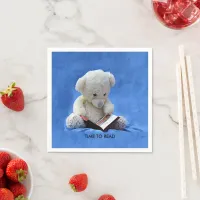 Teddy Bear Time to Read Blue Stuffed Animal, ZKOA Napkins