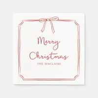 Personalized Minimalist Bow Design Christmas Party Napkins