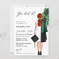 Green Minimalist Photo She Did It Graduation Invitation