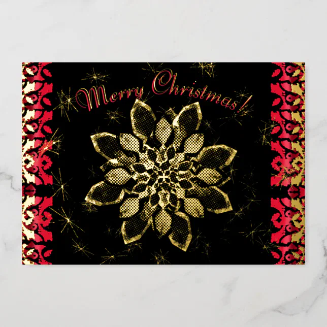 Christmas wishes golden flower and snowflakes foil invitation