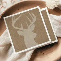 Rustic Brown Burlap Deer Buck Napkins