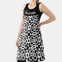 Black And White Geometric Heart Pattern Name Apron