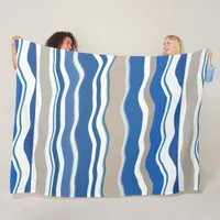 Modern Blue Abstract Ocean Coastal Beach Fleece Blanket