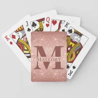 Rose Gold Glitter + Mauve Monogram Custom Name Poker Cards