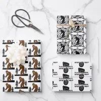 Black and White Bigfoot Sasquatch Birthday Wrapping Paper Sheets