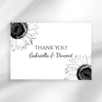 Black and White Sunflowers Wedding Thank You Note