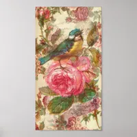 Vintage Bird and Pink Roses Poster