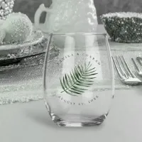 Lush Palm Leaf Wedding Moss Green ID956 Stemless Wine Glass