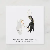 *~* Stars Moon Mystic  Hands Gold Palm Leaves Spa Square Business Card