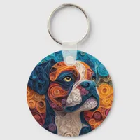 Colorful Boxer Dog Portrait Keychain