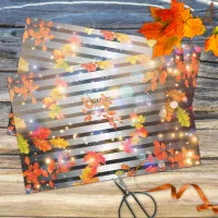 Magical Autumn Leaves On Silver And Black Stripes Tissue Paper