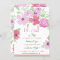 Watercolor Floral Girl's Baby Shower by Mail Invitation