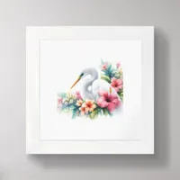 Tropical Egret Bird Coastal Mini Art  Framed Art