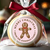 Gingerbread Man Pink Merry Christmas Classic Round Sticker