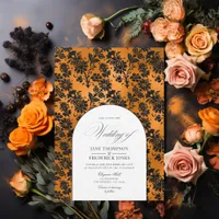 Shabby Orange and Black Gothic Wedding Chic Invitation