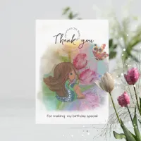 Watercolor Birthday Girl Butterfly  Thank You Card