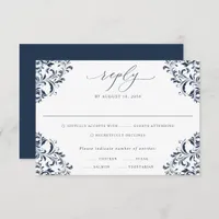 Elegant Navy Blue Vintage Classic Wedding RSVP Car