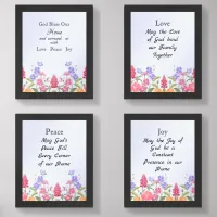 God Bless Our Home Floral Wildflowers Blue Wall Art Sets