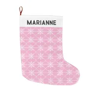 Pretty Pink Festive Snowflake Pattern Personalized Large Christmas Stocking