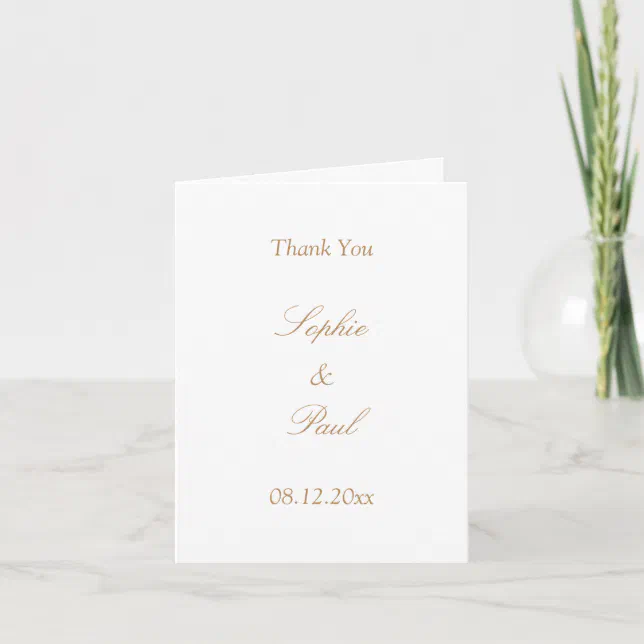 Elegant Golden Beige Script Wedding Thank You Card