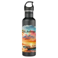 Watercolor Sketch Bali Indonesia Tropical | Stainless Steel Water Bottle