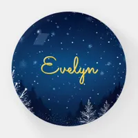 Snow Scene Stars Night Sky Personalized Christmas Paperweight