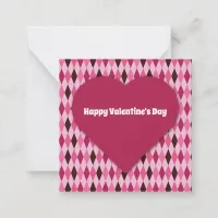 Happy Pink Argyle Valentines Day Note Card