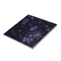 Snowflakes with Midnight Blue Background Tile