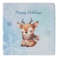 Cute Cartoon Deer in Snow Trivet