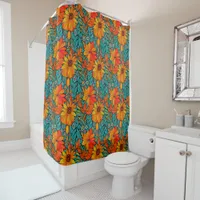 Boho Flowers Blue and Orange  Shower Curtain