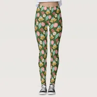 Watercolor Ornaments Christmas Red Green Yellow  Leggings