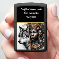 A powerful warrior with a wolf companion in nature zippo lighter