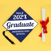 Modern Blue & White Graduation Cap Topper