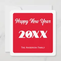 Happy New Year Simple Modern Red Personalized Holiday Card