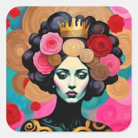 Woman With a Gold Crown Square Sticker