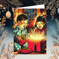 Two Cute Vintage Asian Children Christmas Holiday Card