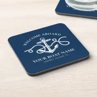 Personalized Nautical Anchor Boat Name Navy Blue Beverage Coaster