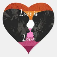 Lesbian Flag with Two Woman Silhouettes  Heart Sticker