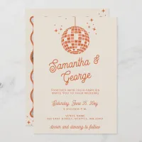 Retro Groovy 70s Ivory Orange Photo Disco Wedding Invitation