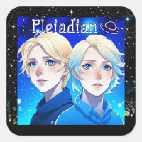 Pleiadian Alien Race with Stars and UFOs Square Sticker