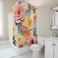 Floral colorful feminine bright retro pink yellow shower curtain