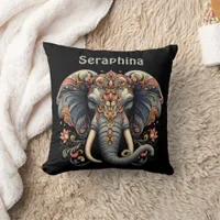 Elephant with intricate floral designs throw pillow