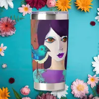 Abstract Girl and Bird Purple and Teal Insulated Tumbler