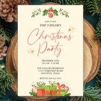 Watercolor  Red and Green Christmas Dinner Party Invitation